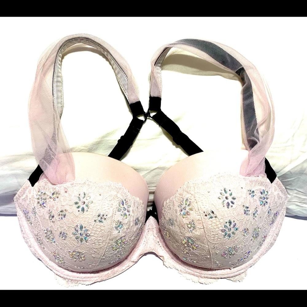 Victoria Secret 38DD Tulle and Rhinestone pink Bra